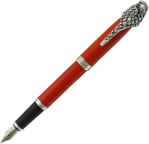 Vista 3 de Fuliwen Eagle Head - Pluma estilográfica con convertidor de recambios de tinta, tamaño mediano (rojo)