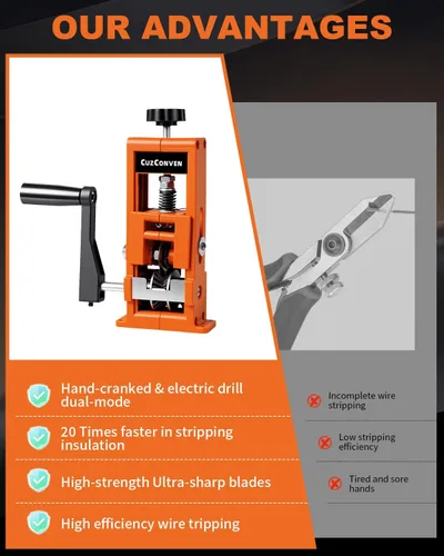 Vista 6 de Máquina Peladora de Cables, Máquina Peladora de Cables de Cobre de 0.04-1 Pulgada, Herramienta Peladora de Cables de Doble Accionamiento
