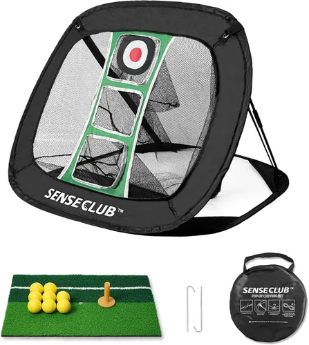Vista 9 de SENSECLUB Red de astillado plegable y green flotante, objetivo de astillado de práctica de golf interior, juego de golf de patio trasero y regalos