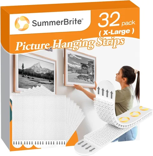 Vista 10 de SummerBrite - Tiras resistentes para póster y marco, 32 pares, XL, color blanco Extra strong wall adhesive, clean peel removal, ideal for large