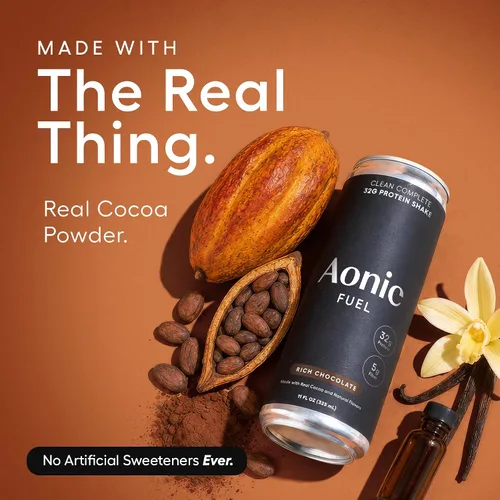 Vista 4 de Aonic Fuel - Batido de proteínas, chocolate rico, sin lactosa, 11 onzas líquidas (paquete de 12) 1.13 oz de proteína, 0.18 oz de fibra, sin