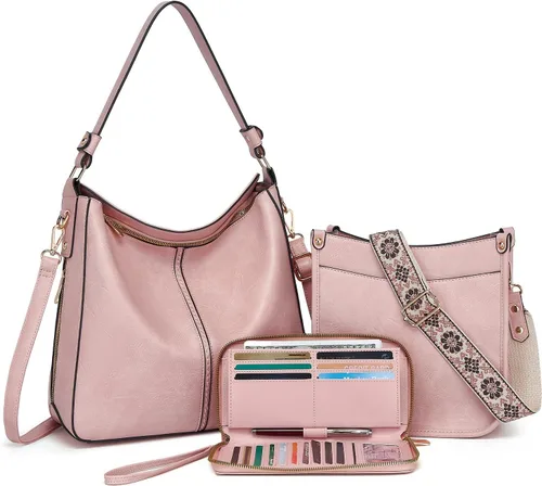 Vista 20 de Carteras para Mujeres 3PCS, Juego de Bolsos Cruzados Bolso Grande de Cuero Carteras de Hombro con Billetera Correas Ajustables para Damas Tote