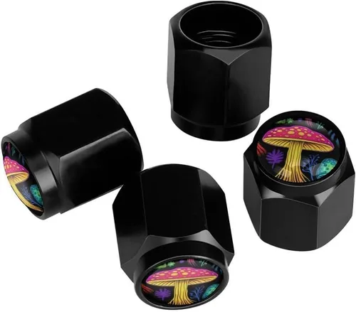 Vista 26 de Wolf - Tapones de válvula de neumático con bandera americana, tapas de válvula de neumático de aluminio negro, cubiertas universales