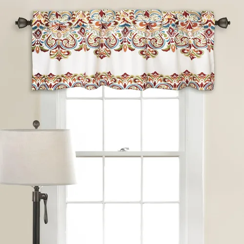 Vista 13 de Lush Decor Clara Valance - Cortina individual de estilo bohemio con estampado de damasco, cenefa, azul y verde