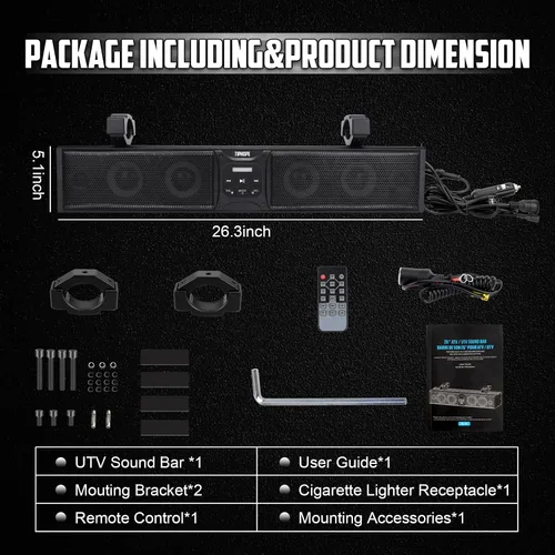 Vista 7 de Barra de sonido UTV de 26 pulgadas con 6 altavoces, barra de sonido ATV Bluetooth con iluminación RGB, sincronización de música, barra de sonido