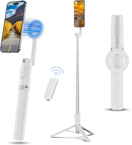 Vista 8 de ULANZI Trípode magnético para selfie stick de 64.6 pulgadas, trípode todo en uno con soporte magnético para teléfono y control remoto inalámbrico