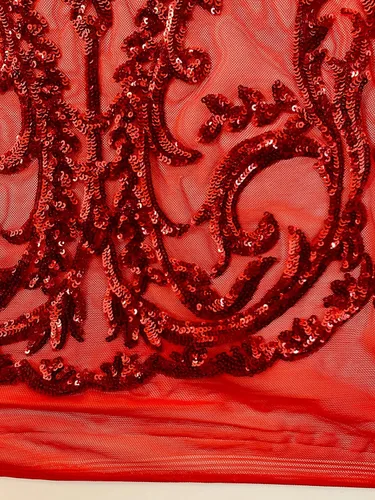 Vista 4 de Esmeralda Red Sequins on Mesh Lace Fabric by The Yard - 10102