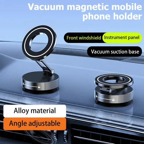 Vista 2 de HZEL Soporte magnético para teléfono al vacío para automóvil, soporte plegable para teléfonos inteligentes con ventosa, giratorio de 360°