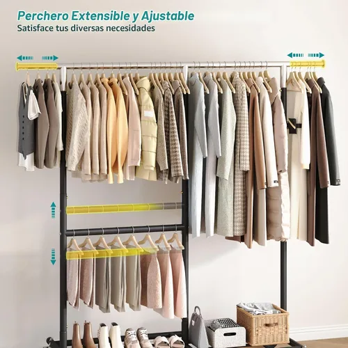 Vista 4 de Raybee Perchero para Ropa Resistente 200+LBS, Percheros para Colgar Ropa, Perchero de Metal con Ruedas, Perchero Comercial para Prendas Rodante Negro