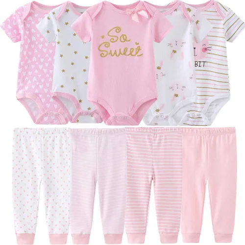Vista 58 de Conjunto de canastilla para bebé, 9 piezas, conjunto de mamelucos y pantalones, conjunto de regalo unisex para bebé