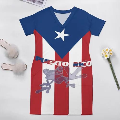 Vista 5 de Vestido suelto con bolsillo y bandera de Puerto Rico para mujer, talla S