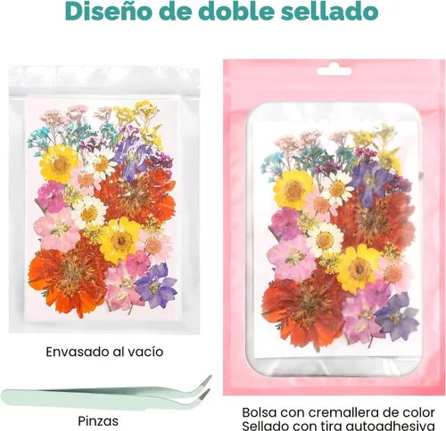 Vista 4 de Flores secas, 58 flores prensadas Resiners para manualidades Berry Red 58pcs