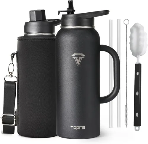 Vista 26 de Topre Botella de agua aislada de 32 onzas, botella de agua al vacío de acero inoxidable, sin BPA y a prueba de fugas - con asa de paracord, correa