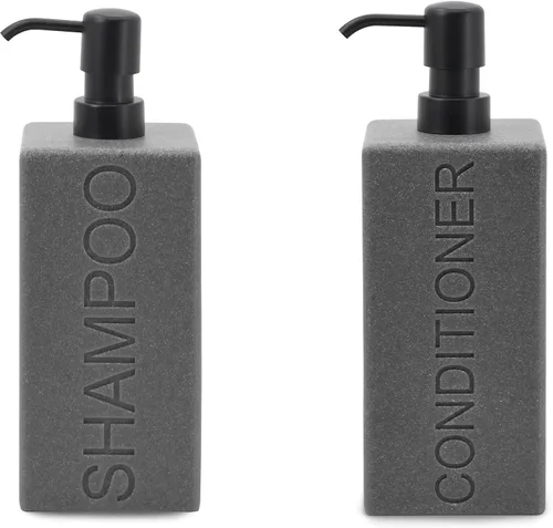 Vista 28 de Dispensador rectangular de resina para baño, champú y acondicionador de baño, botella de lavado corporal, diseño moderno de bomba recargable Gris