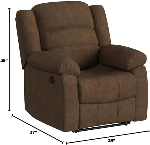 Vista 2 de AC Pacific Bill Modern - Sillón reclinable manual tapizado para sala de estar con almohada acolchada, reposabrazos y asiento reclinable, silla Marrón