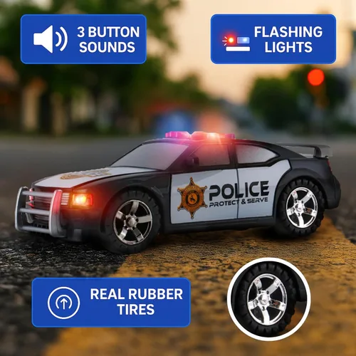 Vista 3 de Juego de vehículos de emergencia de juguete para niños con luces y sonidos (camión de bomberos, automóvil de policía y ambulancia) 3 en 1