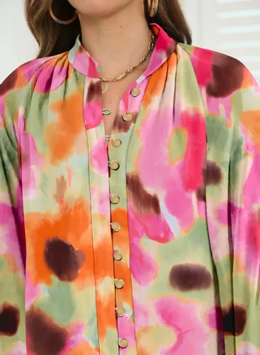 Vista 3 de LOLONG Blusas de manga larga con botones para mujer, blusas elegantes e informales con estampado de otoño
