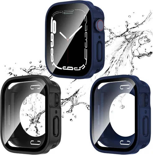 Vista 14 de Paquete de 2 fundas impermeables 2 en 1 para Apple Watch Series SE SE 6 5 4 40mm, borde recto de PC frontal y trasero con protector de pantalla