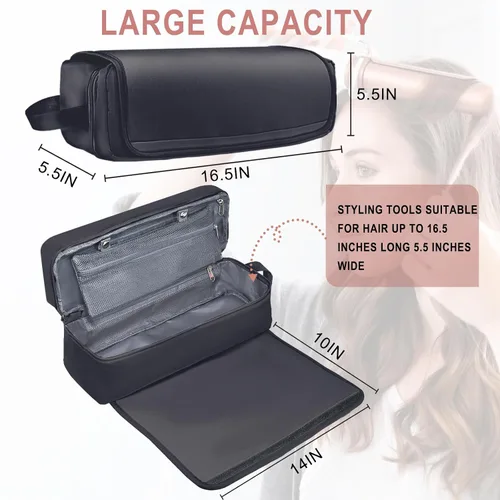Vista 6 de Bolsa de Viaje para Herramientas de Cabello con Alfombrilla Resistente al Calor Estuche de Almacenamiento de Accesorios de Peinado para Secador