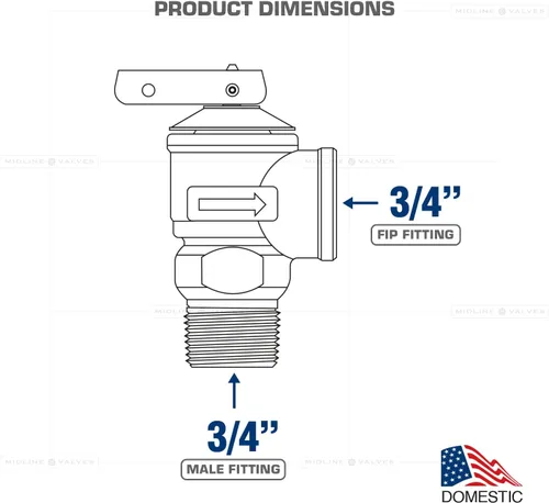 Vista 3 de Midline Valve GUHW-QSW256-5 Válvula de alivio de presión para calentador de agua sin tanque, latón forjado, 3/4 pulgadas FIP x MIP (paquete de 5)