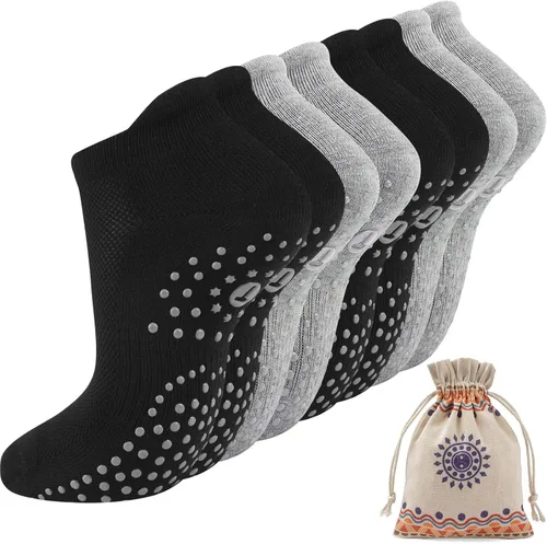 Vista 11 de Toes Home Calcetines de pilates para mujer, calcetines de yoga con agarre 2 Pairs negro