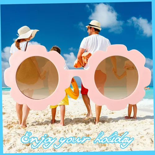 Vista 4 de Frienda 6 gafas de sol redondas de flores para niñas, lindas gafas de playa al aire libre para niños