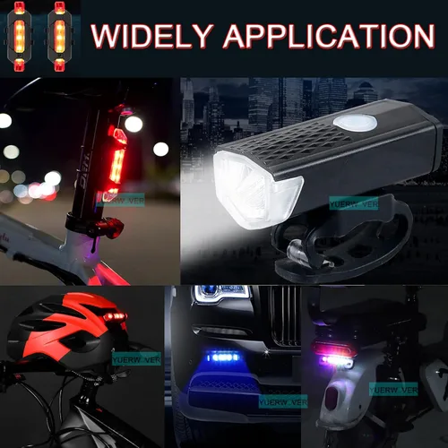 Vista 5 de Juego de luces recargables para bicicleta, luz trasera de bicicleta ultra brillante para montar por la noche, faro delantero y trasero esencial