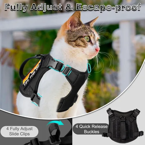 Vista 4 de Arnés táctico para caminar, chaleco ajustable a prueba de escapes para gatos grandes, chaleco transpirable de fácil control con asa, parches Molle
