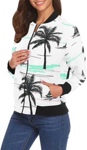 Vista 3 de Chaqueta bomber para mujer, chaqueta casual con cremallera, rompevientos, talla XS, Multi, XS