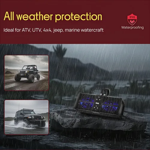 Vista 6 de Pyle Barra de sonido ATV/UTV de 11 pulgadas, altavoces Bluetooth UTV impermeables con amplificador de clase D integrado, sistema de altavoces de 2