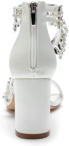 Vista 3 de Hyinlays Sandalias de tacón alto de cristal grueso para mujer, con correa de tobillo, zapatos de boda, baile de graduación, zapatos de noche