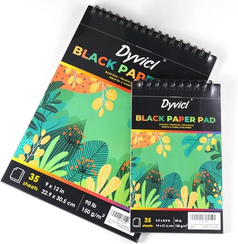 Vista 9 de Dyvicl Cuaderno de bocetos profesional de papel negro de 5.5 x 8.5 pulgadas, 35 hojas de papel de dibujo pesado de 150 GSM para bolígrafos de gel