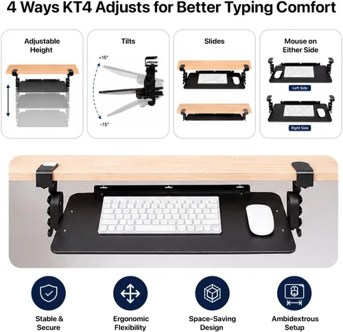 Vista 4 de Bandeja ergonómica para teclado debajo del escritorio con abrazadera deslizante (negro)