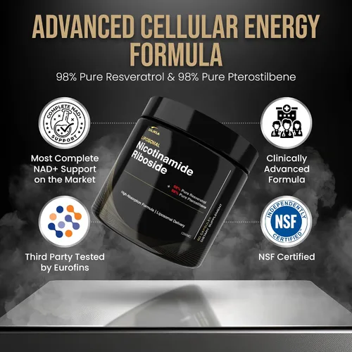 Vista 8 de DLNIA Suplemento liposomal NAD+ y alternativa NMN Ribosida de nicotinamida (NR) 1258 mg con resveratrol, quercetina, pterostilbeno