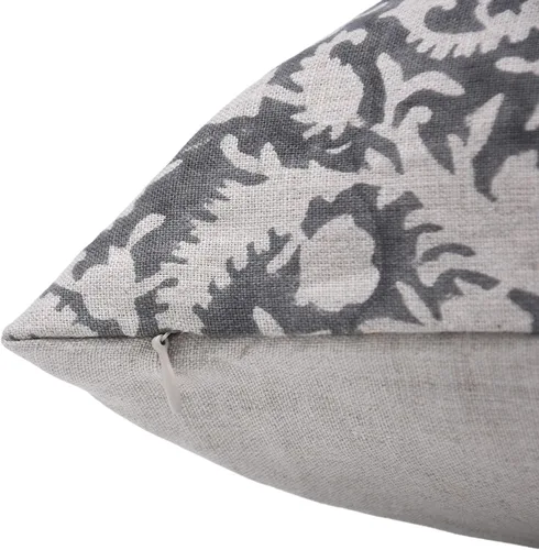 Vista 3 de Funda de cojín hecha a mano con estampado de bloques de lino puro, 20 x 20 pulgadas, con cremallera, para exteriores, decoración del hogar