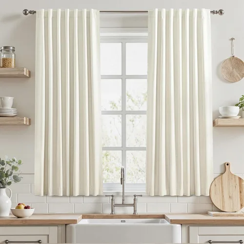Vista 77 de UHITECH Cortinas opacas de 35 pulgadas de largo para sala de estar, 2 paneles, cortina opaca corta para cocina para ventanas pequeñas, cortinas