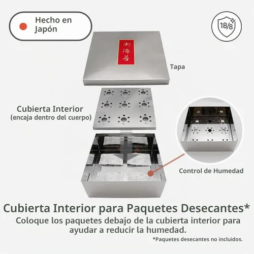 Vista 3 de TIKUSAN Contenedor de algas japonesas Sushi Nori Can Hecho en Japón Acero Inoxidable (Pequeño)