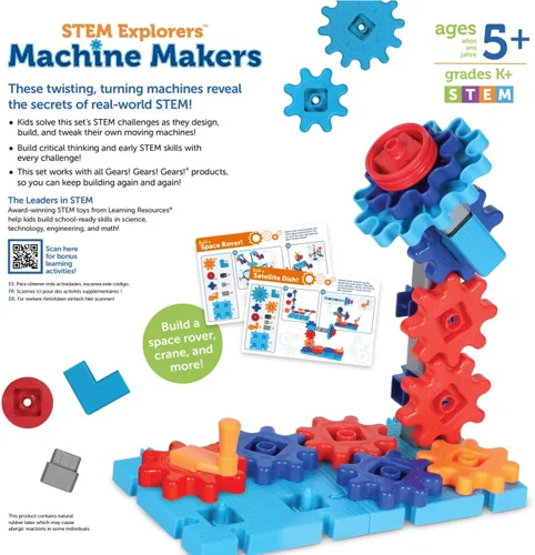 Vista 5 de Learning Resources STEM Explorers Machine Makers - 60 piezas, a partir de 5 años, juguetes Montessori de construcción, actividades de ingeniería