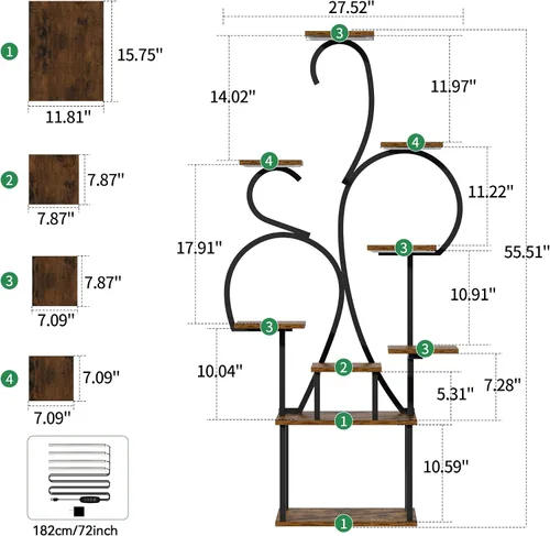 Vista 7 de POZILAN Soporte para plantas de interior con luces de cultivo, estante de esquina de 55 pulgadas de alto, estante de luz de cultivo de 9 niveles