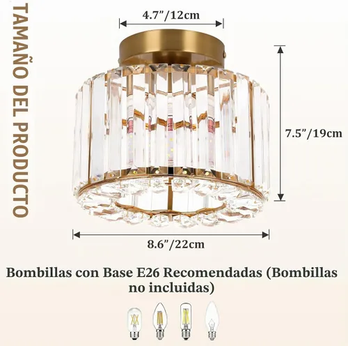 Vista 4 de Lámpara de techo moderna semiempotrada de cristal con acabado en latón para pasillo, comedor, vestíbulo, sala de estar, dormitorio, entrada