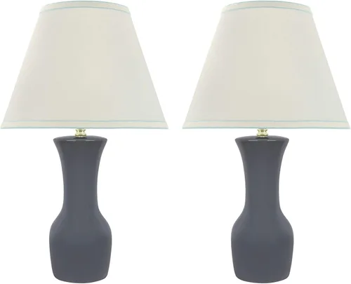 Vista 5 de Aspen Creative 40208-12, paquete de dos, mesa de cerámica de transición de 21 pulgadas de alto, pantalla de lámpara con forma de imperio de tapa