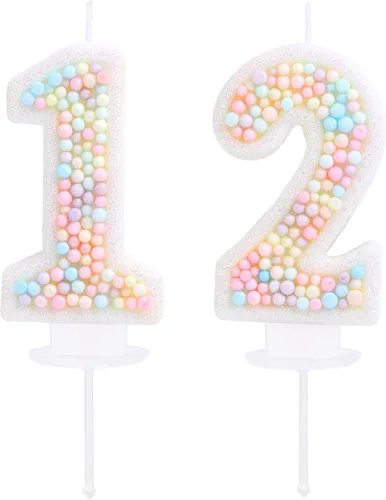 Vista 18 de Vela de Cumpleaños Número 0 Macarrón con Purpurina 3D Número 0 Vela Adorno para Pastel para Cumpleaños Boda Aniversario Fiesta Temática Dulce Pastel
