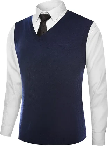 Vista 4 de Kallspin Chaleco de mezcla de lana de cachemira para hombre con cuello en V