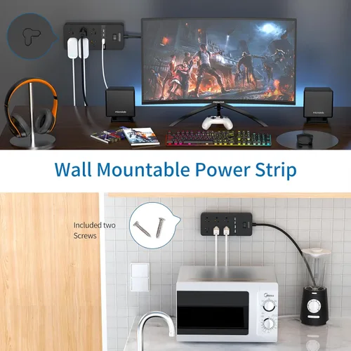 Vista 5 de Protector de sobretensiones de 2 puntas con cable de extensión de 10 pies, adaptador de toma de 2 puntas a 3 puntas NTONPOWER con 6 tomas y 2