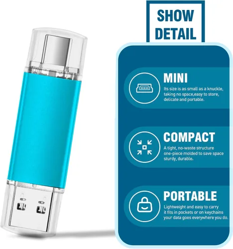 Vista 5 de Paquete de 2 unidades flash USB 3.0 de 64 GB tipo C de 128 GB 2 en 1 USB-C, unidad de memoria para teléfonos inteligentes, computadora, tableta, PC
