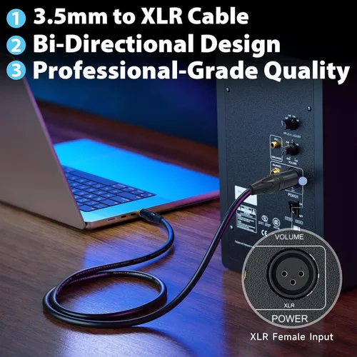 Vista 2 de Cyberguys! Cable de 0.138 in a XLR, cable de audio macho de 1/8 a XLR, conector TRS Jack, niquelado con chaqueta de PVC, cable equilibrado