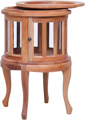 Vista 3 de SKM Vitrine Cabinet Natural 19.7 x 19.7 x 29.9 pulgadas, madera de caoba maciza
