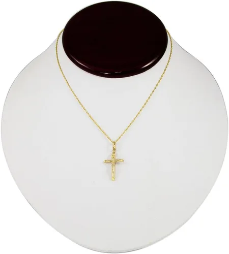 Vista 4 de Colgante de cruz de Jesús de oro amarillo de 14 k con cadena italiana de lujo