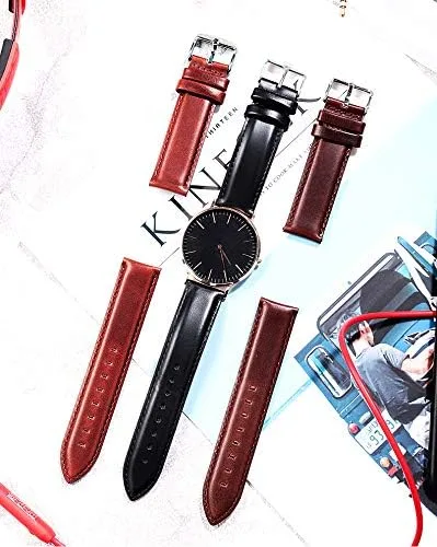 Vista 7 de BINLUN Correas de reloj de cuero suave de liberación rápida, correas de repuesto para hombres y mujeres en negro, marrón, rojo, 0.472 in, 0.512 in