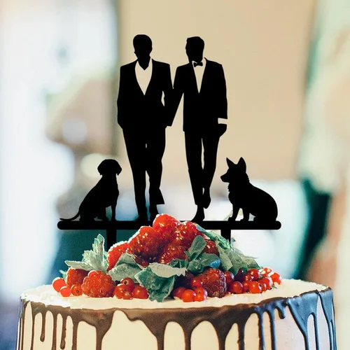 Vista 11 de Decoración rústica para tartas de boda del mismo sexo, silueta de novios, decoración para tartas de boda con Rottweiler y Basset Hound Novio y Novio